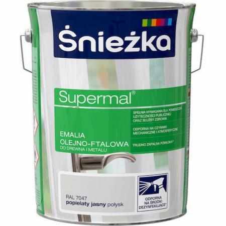SAMCHEM Farba Olejna SUPERMAL POPIELATY JASNY 5L Śnieżka Emalie do metalu, drewna i betonu. Farba Olejna SUPERMAL POPIELATY