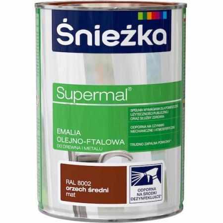 SAMCHEM Farba OLEJNA SUPERMAL ORZECH ŚREDNI MAT 0.8L Śnieżka Emalie do metalu, drewna i betonu. Farba OLEJNA SUPERMAL ORZECH