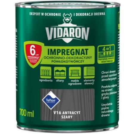 SAMCHEM VIDARON IMPREGNAT ANTRACYT SZARY V16 0,7L Vidaron Impregnat do drewna VIDARON IMPREGNAT ANTRACYT SZARY V16 0.7L wyda