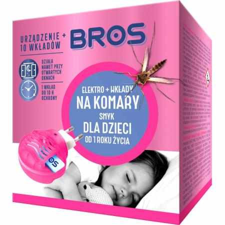SAMCHEM Bros Elektro + 10szt. wkładów Elektrofumigator przeciw komarom dla dzieci Zabezpiecza do 120 godzin BROS Strona głów