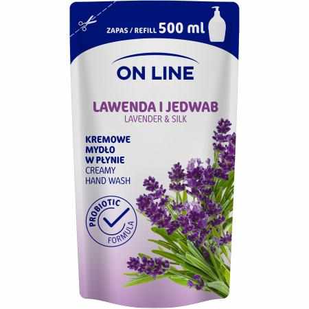 SAMCHEM On Line Mydło kremowe w płynie Lawenda i Jedwab 500ml On Line Mydła toaletowe Mydło kremowe Lawenda&amp;Jedwab refil