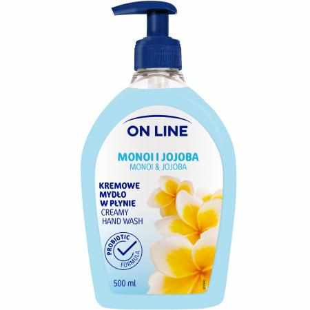 SAMCHEM Mydło kremowe Monoi&Jojoba 500 ml On Line Mydła toaletowe Mydło w płynie ON LINE Monoi i Jojoba to kremowa formuła w