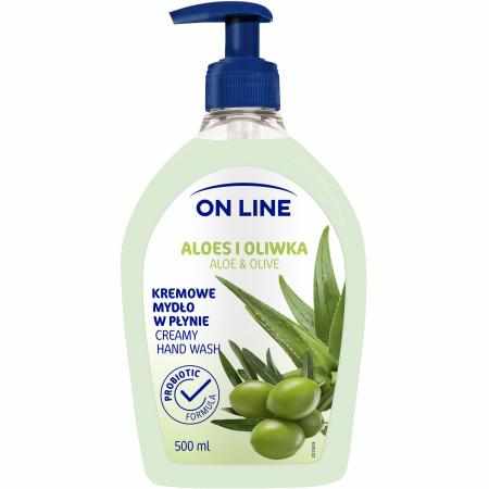SAMCHEM Mydło kremowe Aloes&Oliwka 500 ml On Line Mydła toaletowe Mydło w płynie ON LINE Aloes i Oliwka to kremowa formuła w