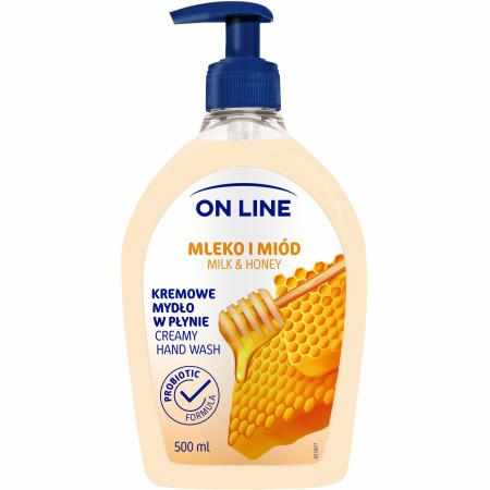 SAMCHEM On Line Mleko Miód mydło w płynie 500 ml On Line Mydła toaletowe Mydło w płynie ON LINE Mleko i Miód to kremowa for