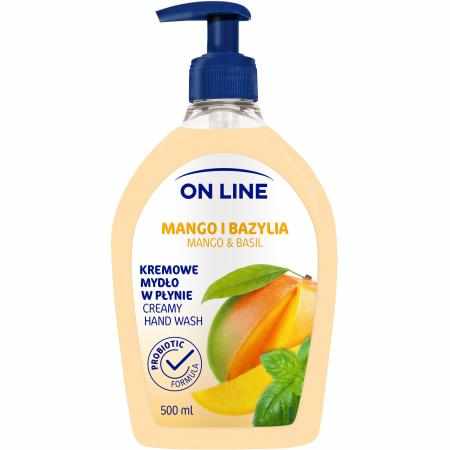 SAMCHEM Mydło kremowe Mango&Bazylia 500 ml On Line Mydła toaletowe Mydło w płynie ON LINE Mango i Bazylia to kremowa formuła