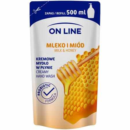 SAMCHEM On Line Mydło kremowe w płynie Mleko i Miód 500ml On Line Mydła toaletowe Mydło w płynie ON LINE Mleko i Miód to kre