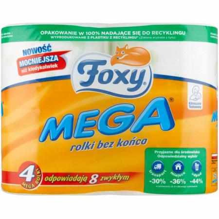 SAMCHEM Foxy Mega Papier toaletowy biały 4 sztuki FOXY Strona główna Rolki bez końca - Podwójna długość: jedna rolka zawiera