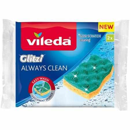 SAMCHEM Zmywak wiskozowy Vileda Glitzi Always Clean 2 szt VILEDA Ściereczki myjki i gąbki Vileda Glitzi - zmywak 100% wiskoz
