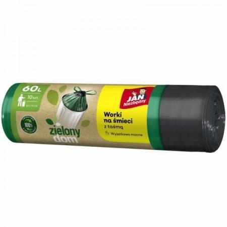 Jan Niezbędny Worki na Śmieci Zielony Dom z Taśmą 60L 10 sztuk|Worki i sprzątanie